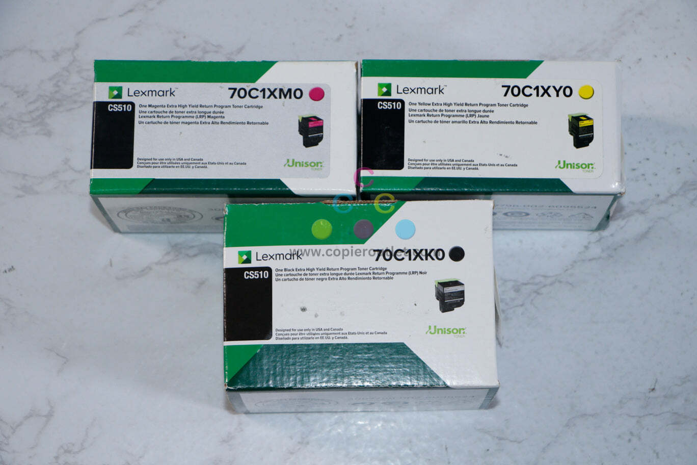 New Genuine Lexmark CS510 MYK Extra High Yield Toner Cartridges 70C1XM0,Y0,K0