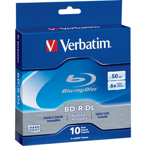 VERBATIM 6X Blu-Ray BD-R DL Dual Layer 50GB Branded Logo 10 pk Spindle Box 97335