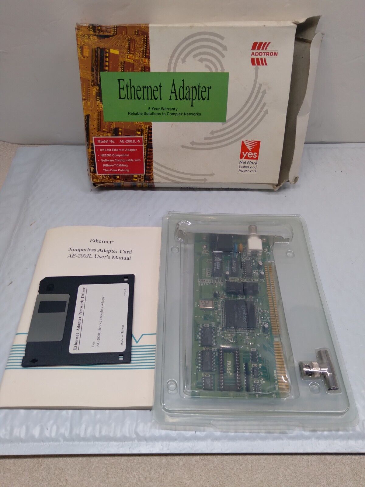 ADDTRON AE-200JL-N Vintage Ethernet 16 bit Adapter.  OPEN BOX