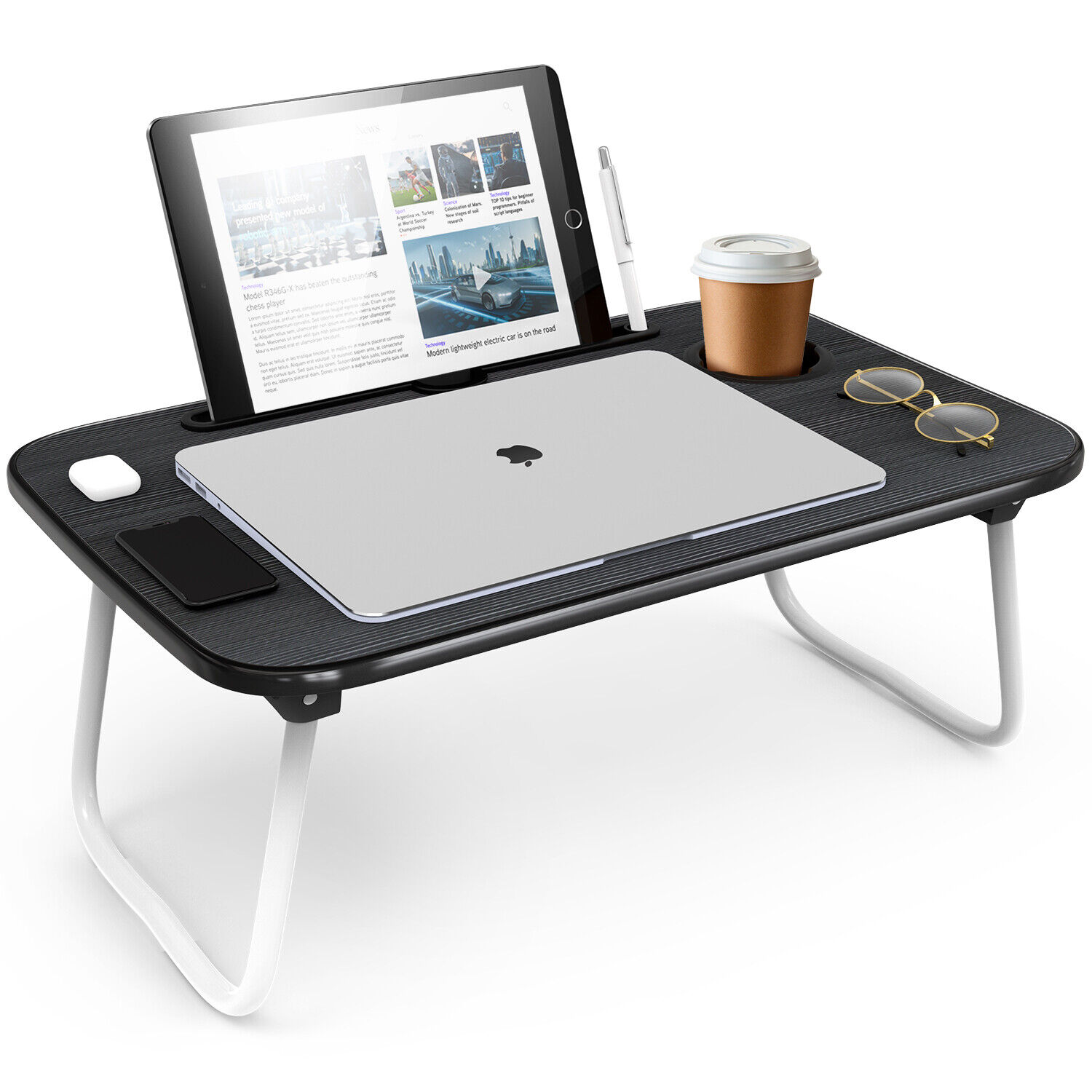 Adjustable Laptop Tray Lap Desk Stand Foldable Bed Table Notebook Tray Cup Slot
