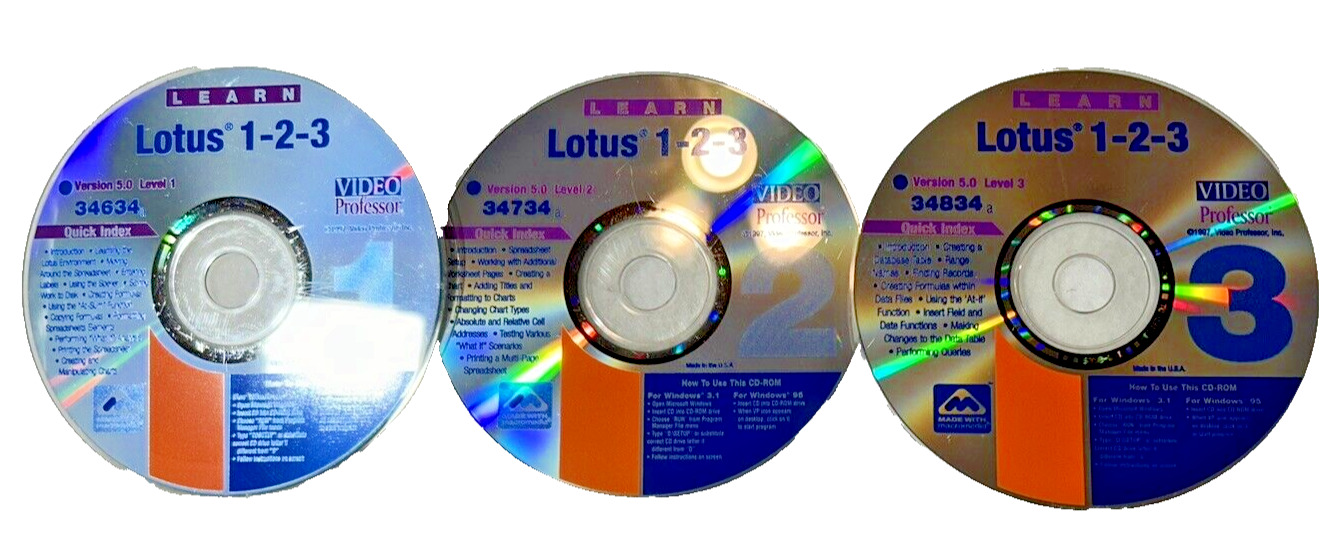 Video Professor - Learn Lotus 1-2-3 - 3 Disc - Version 5.0 Level 1 -2  & 3