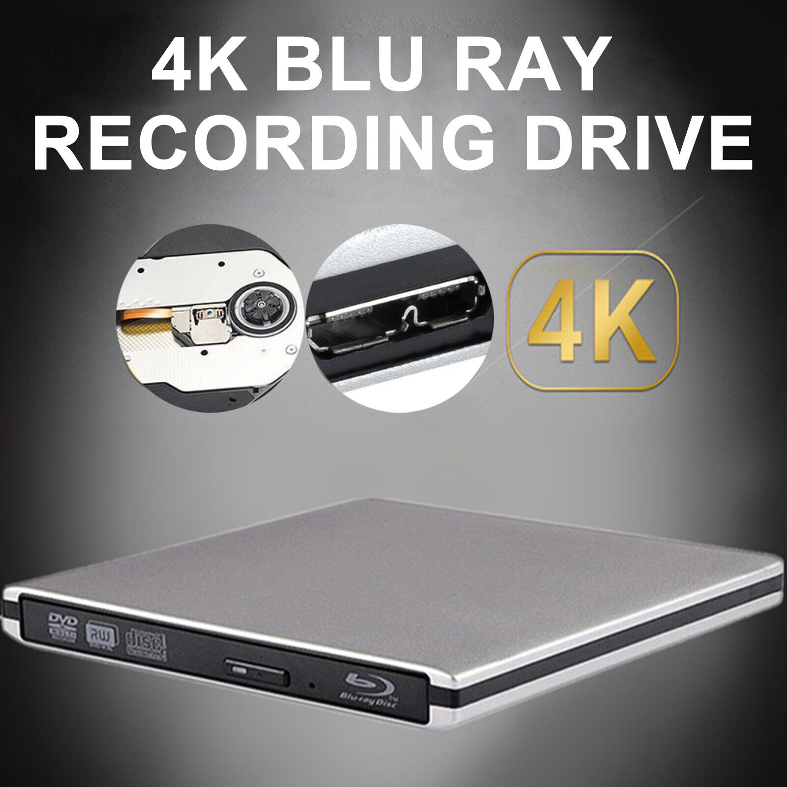 Genuine Bluray Burner External USB 3.0 Super Slim DVD BD Recorder Drive SilverU4