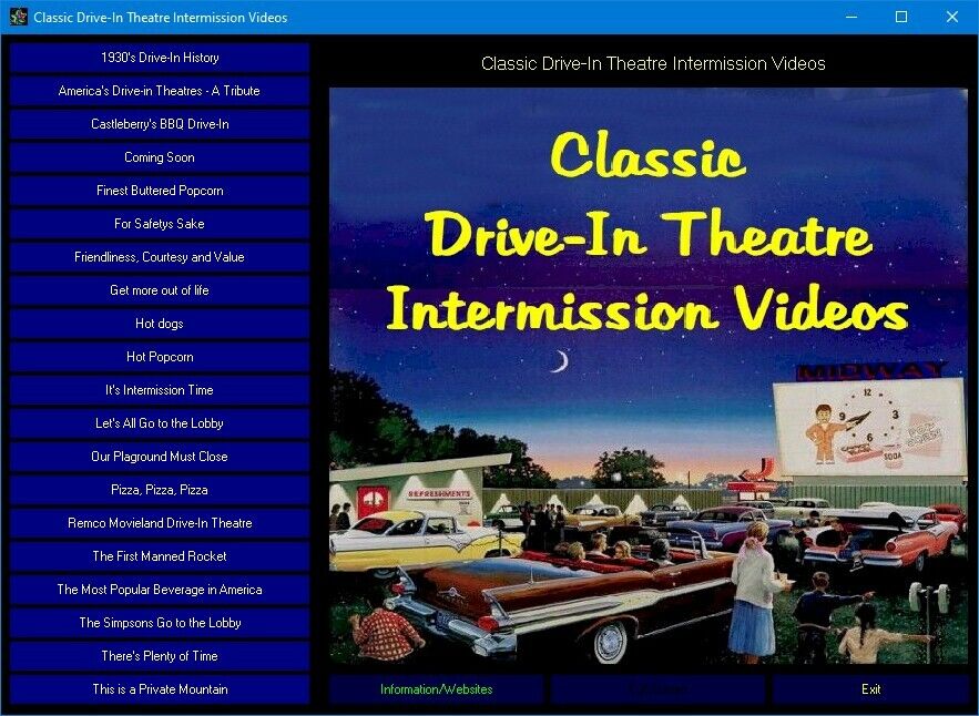 Classic Drive-In Theatre Intermission Videos DVD-ROM