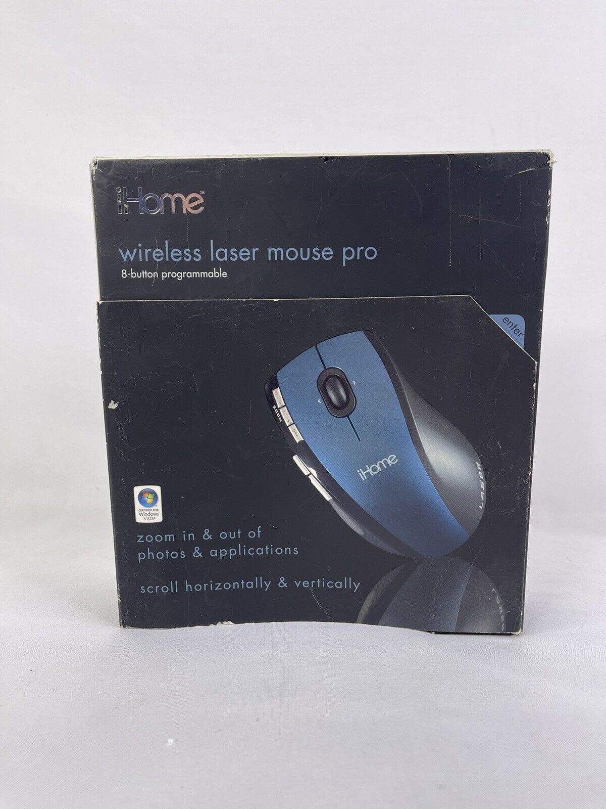 iHome IH-M136ZN Wireless Laser Mouse Pro -USB, 5 Quick Launch Buttons, Navy Blue