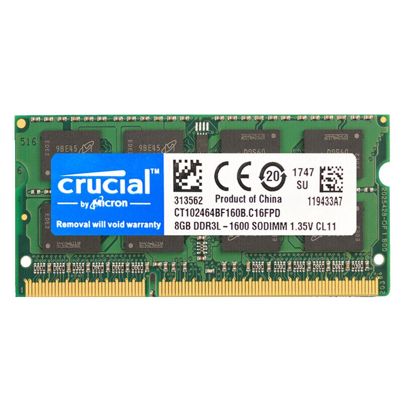 Crucial DDR3L 8GB 16GB 32GB 1600MHZ PC3L-12800 Laptop SODIMM 204-Pin Memory RAM 