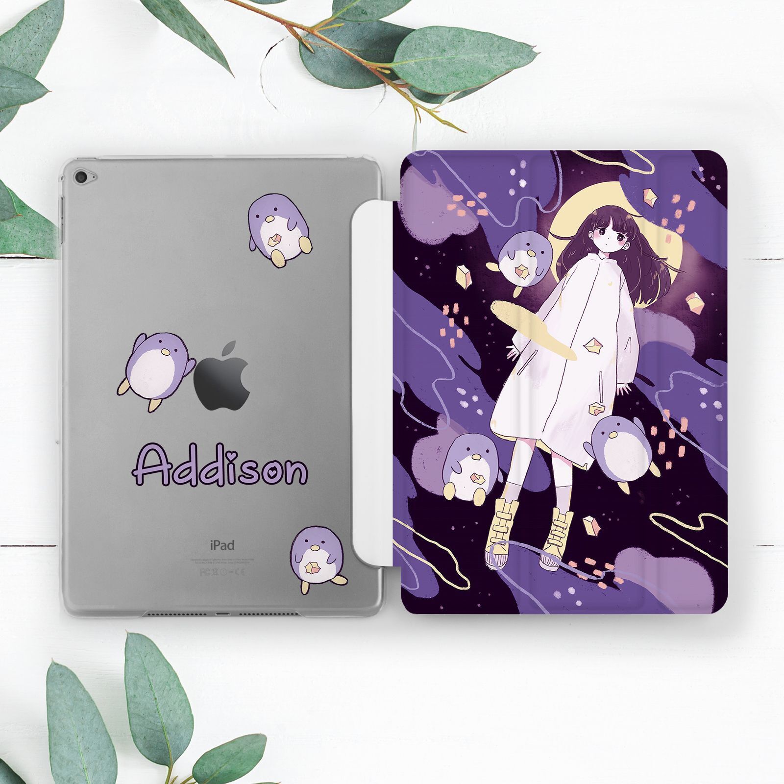 Custom Name Purple Anime Girl Case For iPad 10.2 Pro 12.9 11 9.7 Air 4 5 Mini