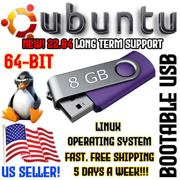 Ubuntu 24.04 Long Term Support Linux OS DVD or USB Live Boot OS NEW