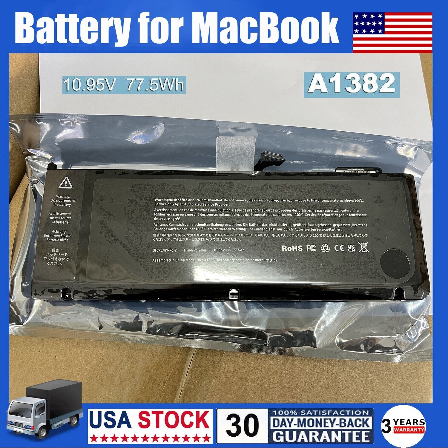 A1382 Battery 77.5Wh For MacBook Pro 15\