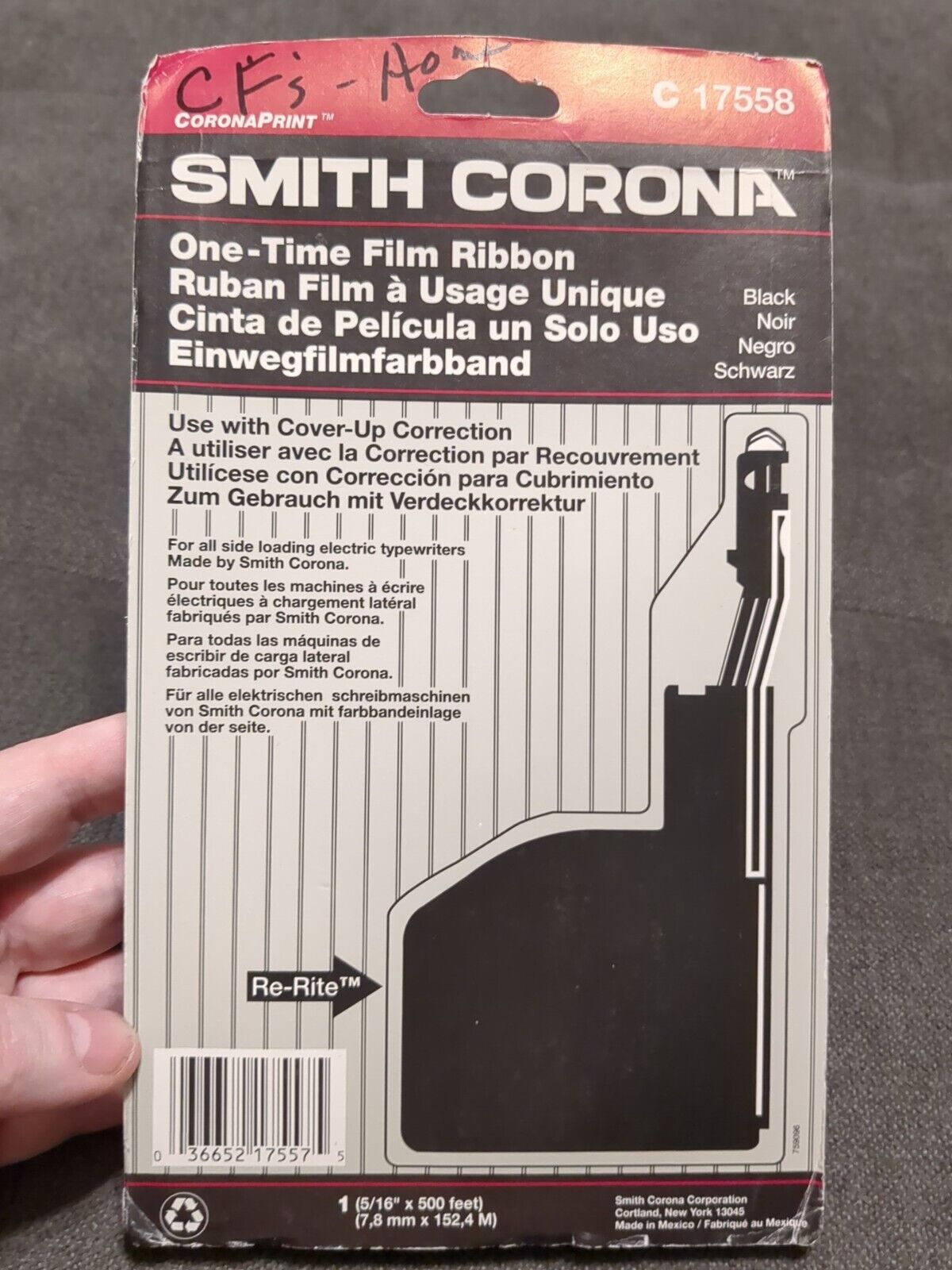 Smith Corona C17558 Black Typewriter Cartridge One-Time Film Ribbon 5/16\