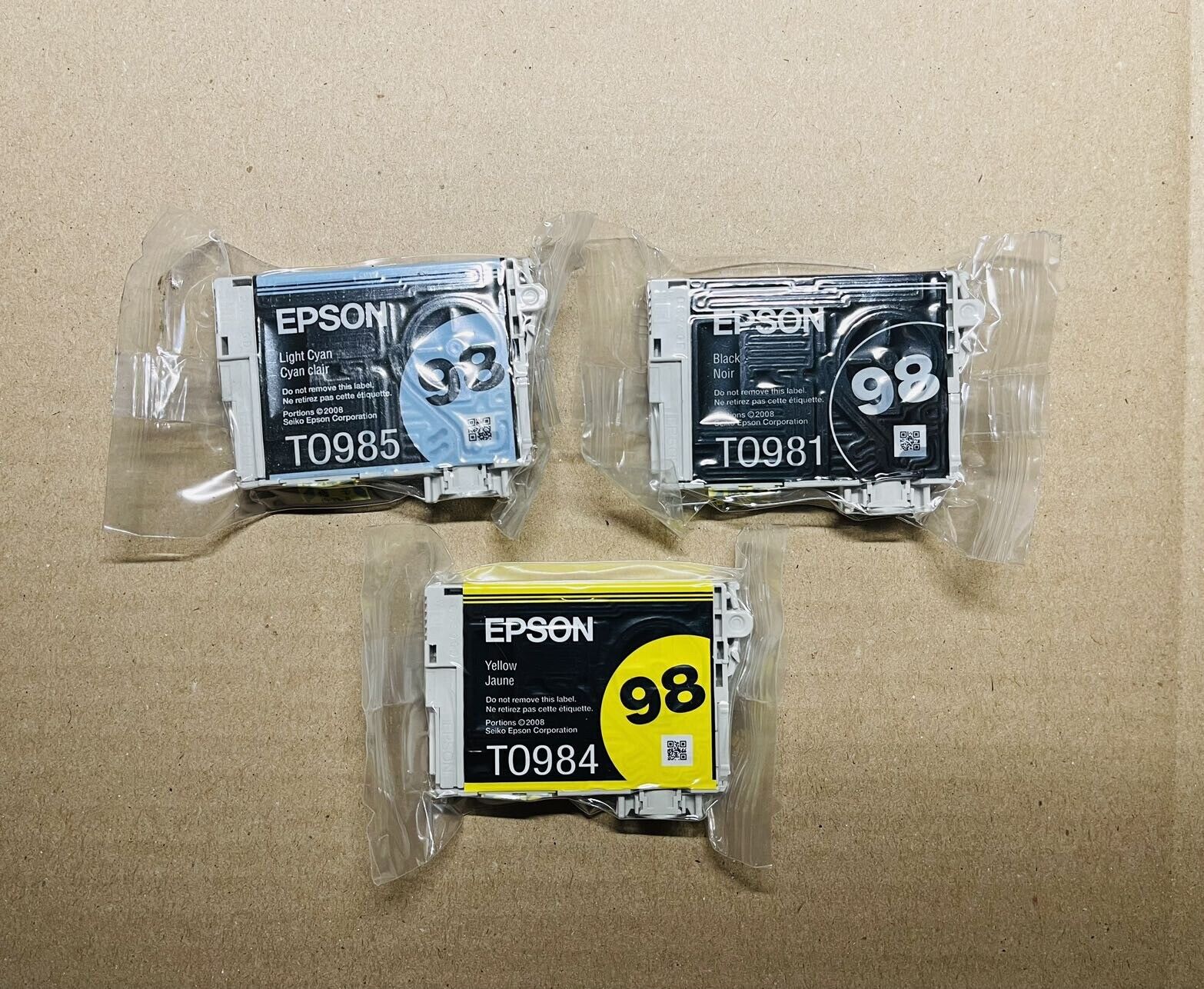 3 Pack Genuine Epson 98 Black Light Cyan Ink for Artisan 700/10/25/30 800/10/35