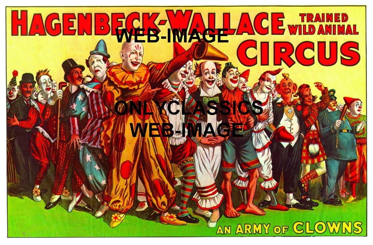 ARMY OF CLOWNS CIRCUS FAMILY VINTAGE 11X17 POSTER ART GRAPHICS AMUSEMENT FUNNY