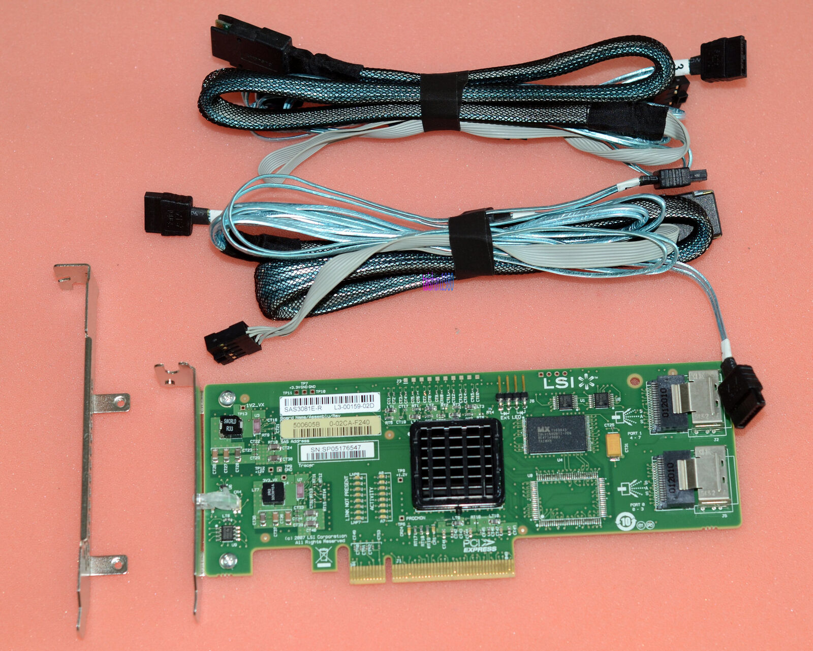 LSI SAS 3081E-R 3Gb/s 8 Port Host Adapter Controller raid Card +  SAS TO SATA d