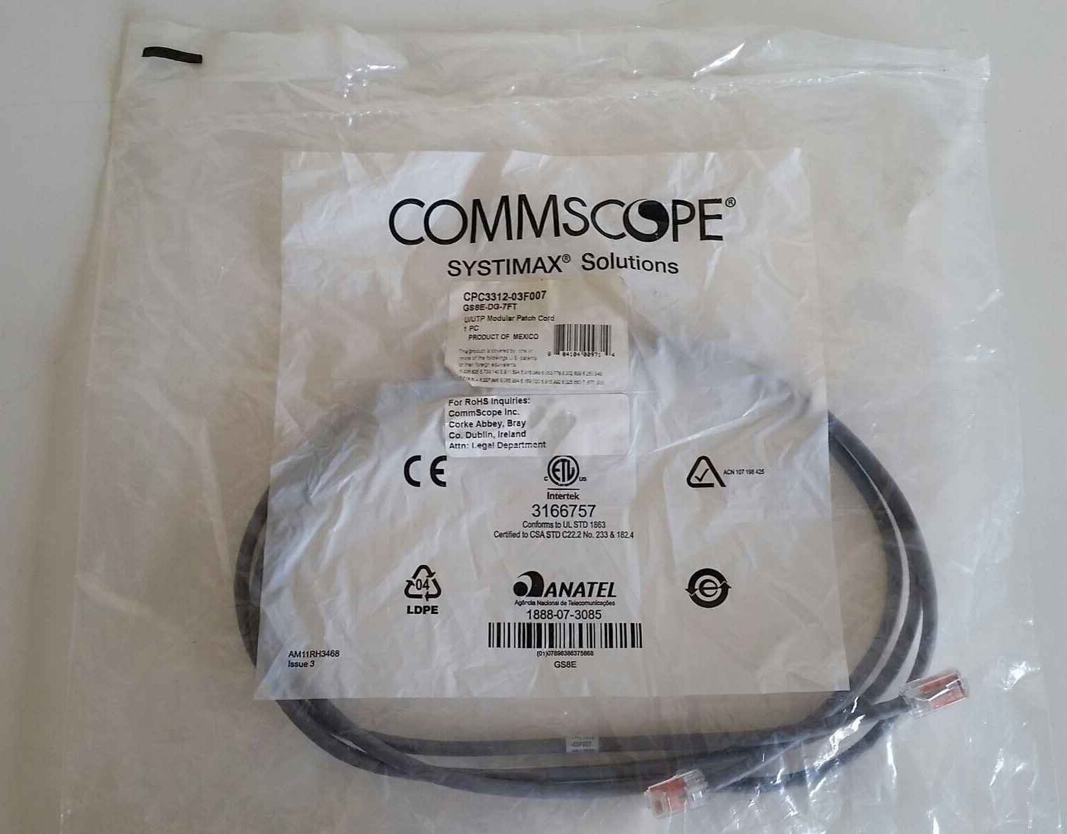 COMMSCOPE SYSTIMAX SOLUTIONS PATCH CABLE GS8E-DG-7 ft