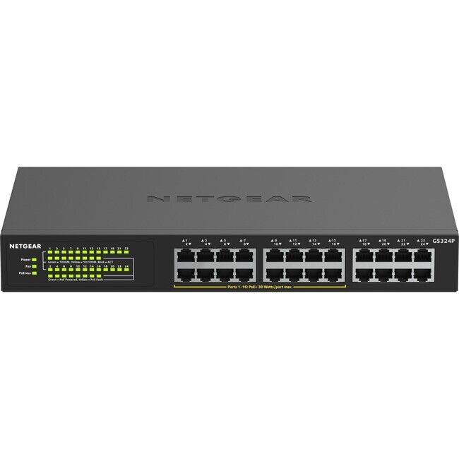 NETGEAR 24 Port Gigabit Ethernet Unmanagd PoE Switch GS324P-100NAS
