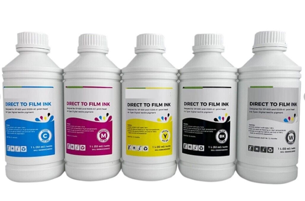 5 x PREMIUM QUALITY COMPATIBLE DTF BULK INK REFILL FOR EPSON (5,000ML C-Y-M-K-W)