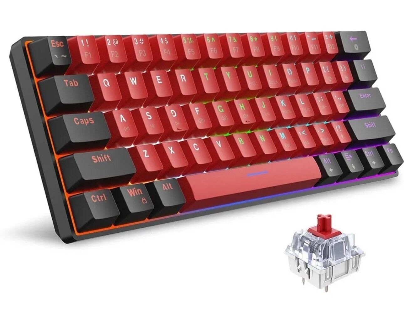 60% Wired Mechanical Keyboard, Mini Gaming Keyboard with 61 Red Switches Keys