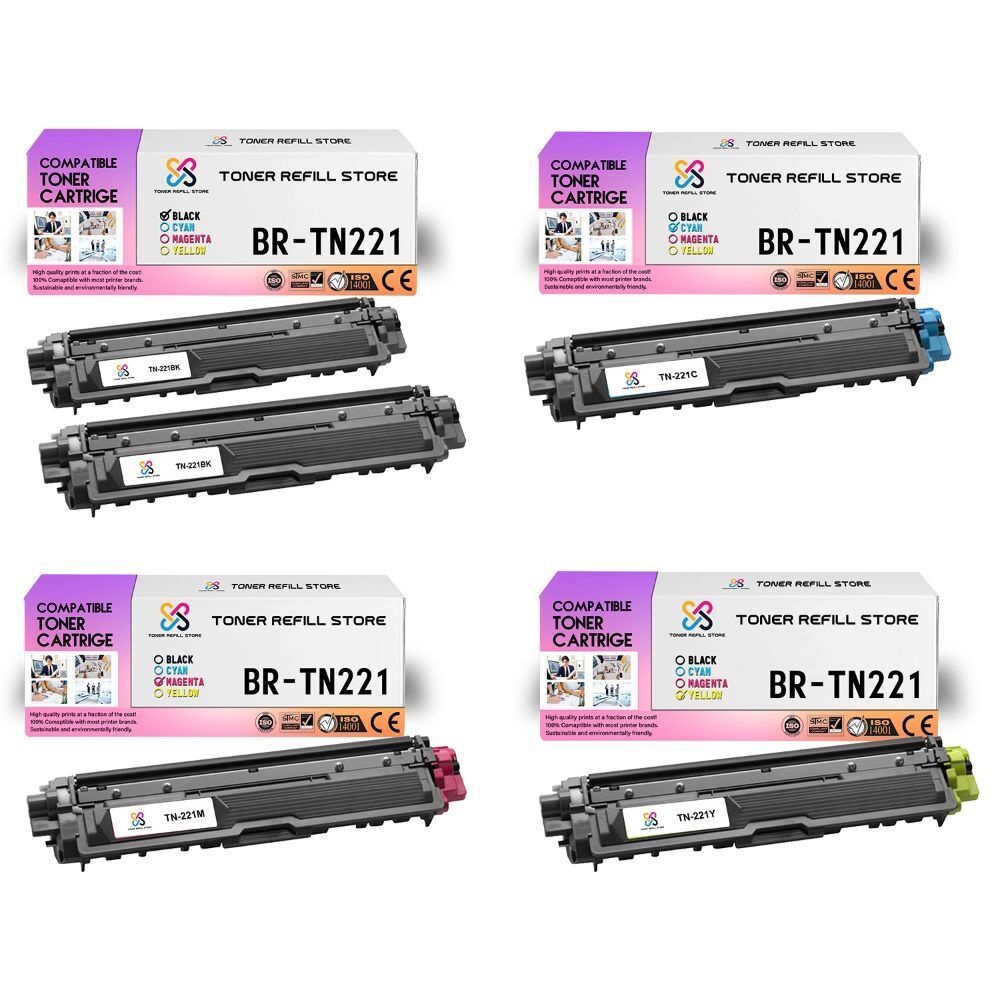 5Pk TRS TN221 BCYM Compatible for Brother HL3140CW, MFC9130CW Toner Cartridge