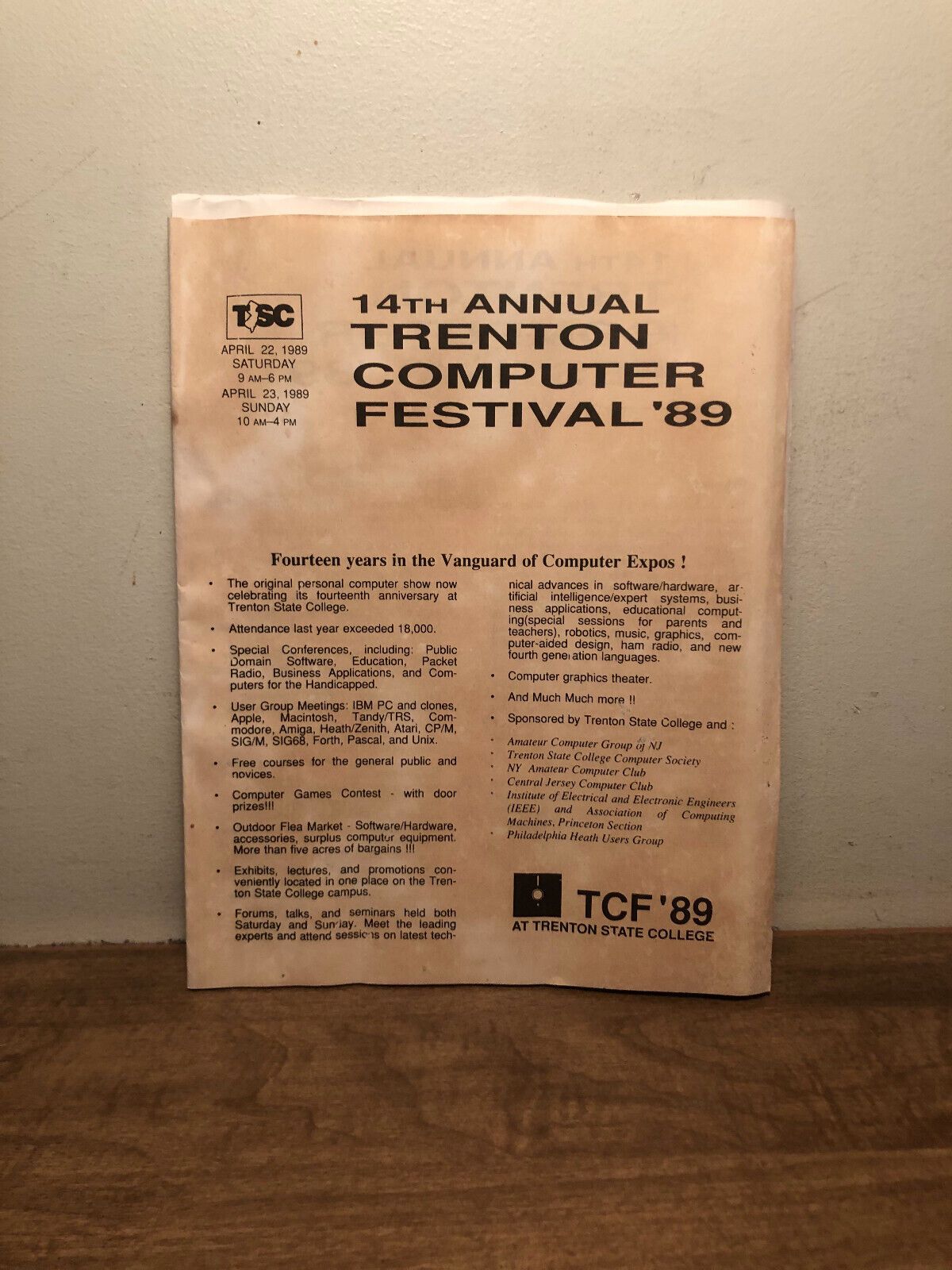Vintage 14th Annual Trenton Computer Festival 1989 Program Guide Book
