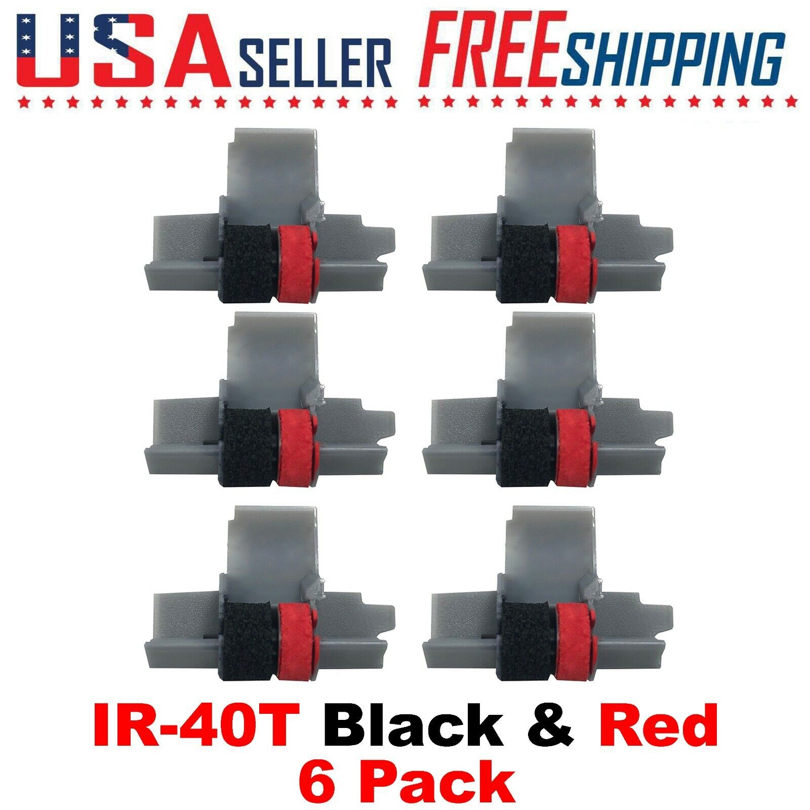 IR-40T Black and Red x 6 Pack Calculator Ink Rollers CP13 NR42 IR40T Sharp Casio