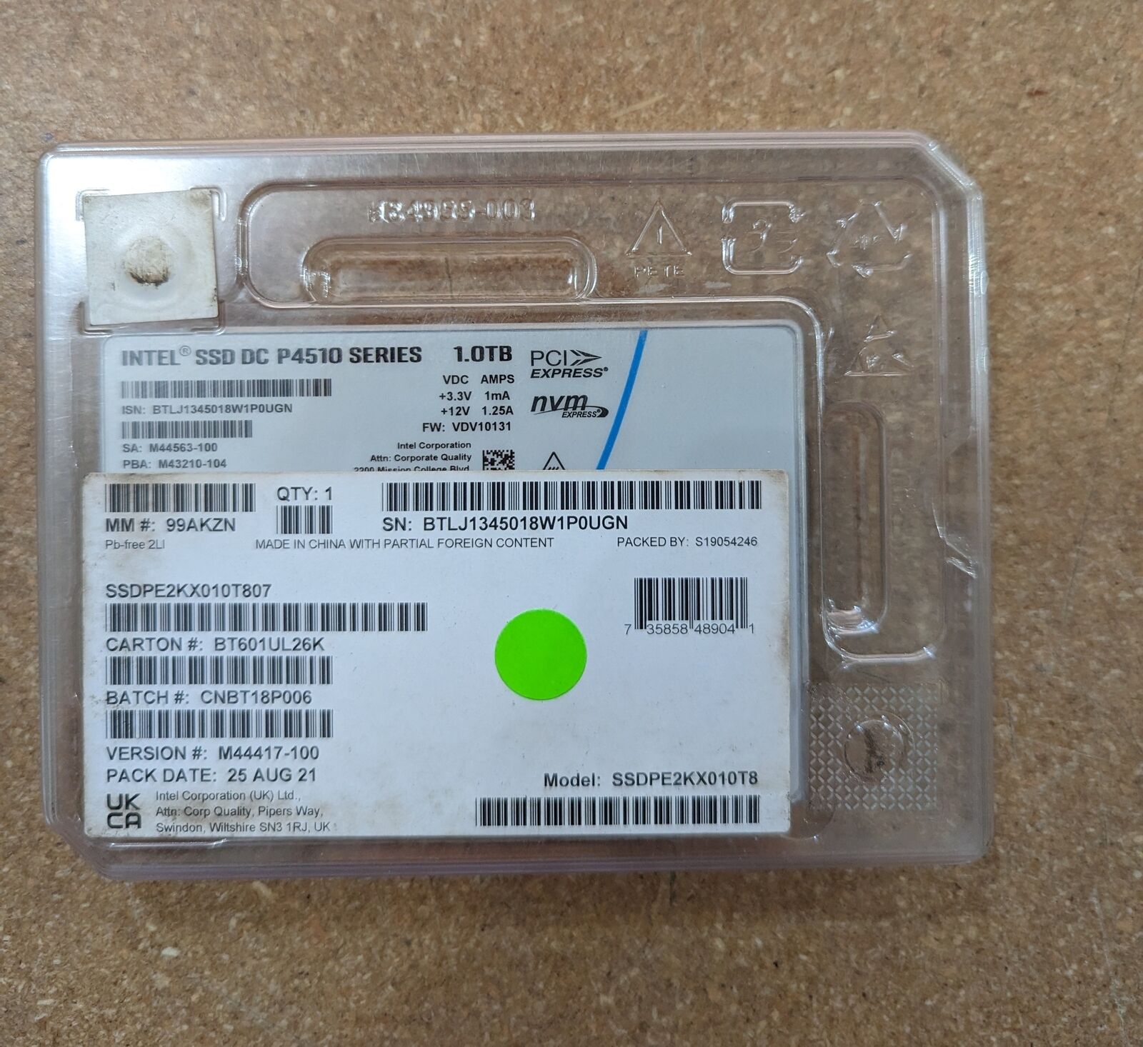 Intel 1.0TB DC P4510 Internal SSD