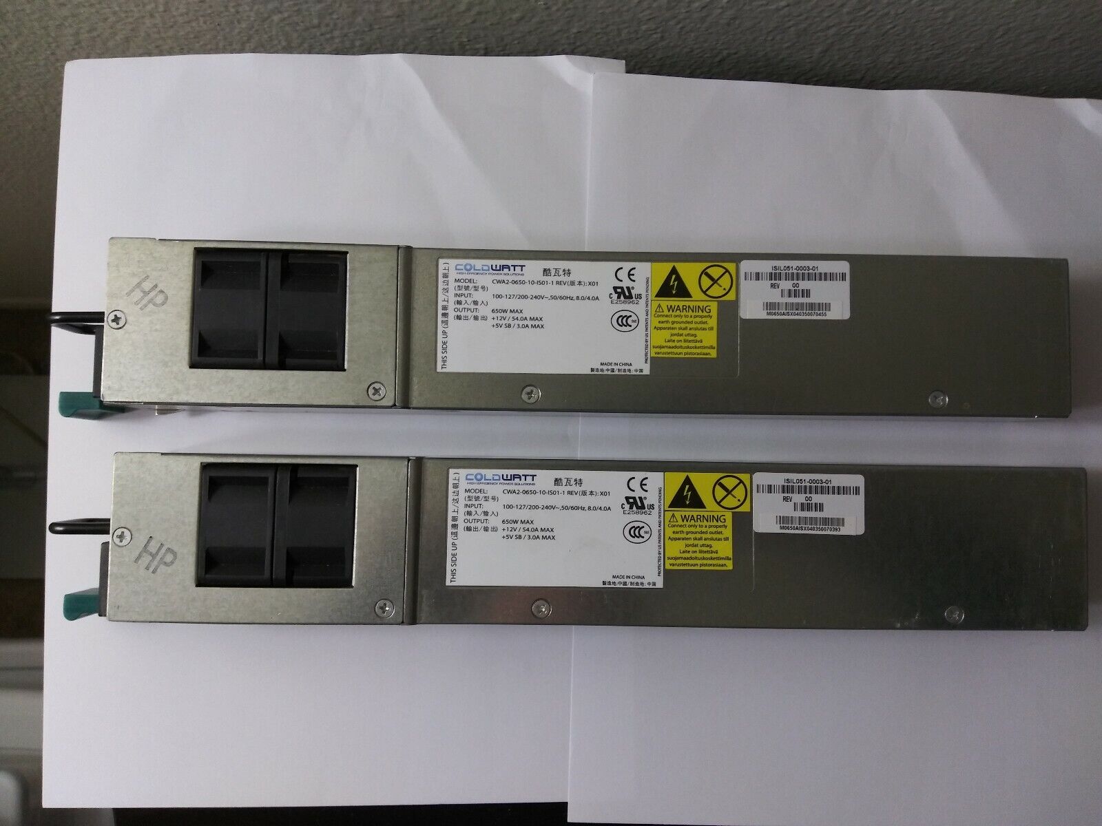 Lot of 2 Power Supply For Coldwatt CWA2-0650-10-IS01-1 650Watts ISIL051-0003-01