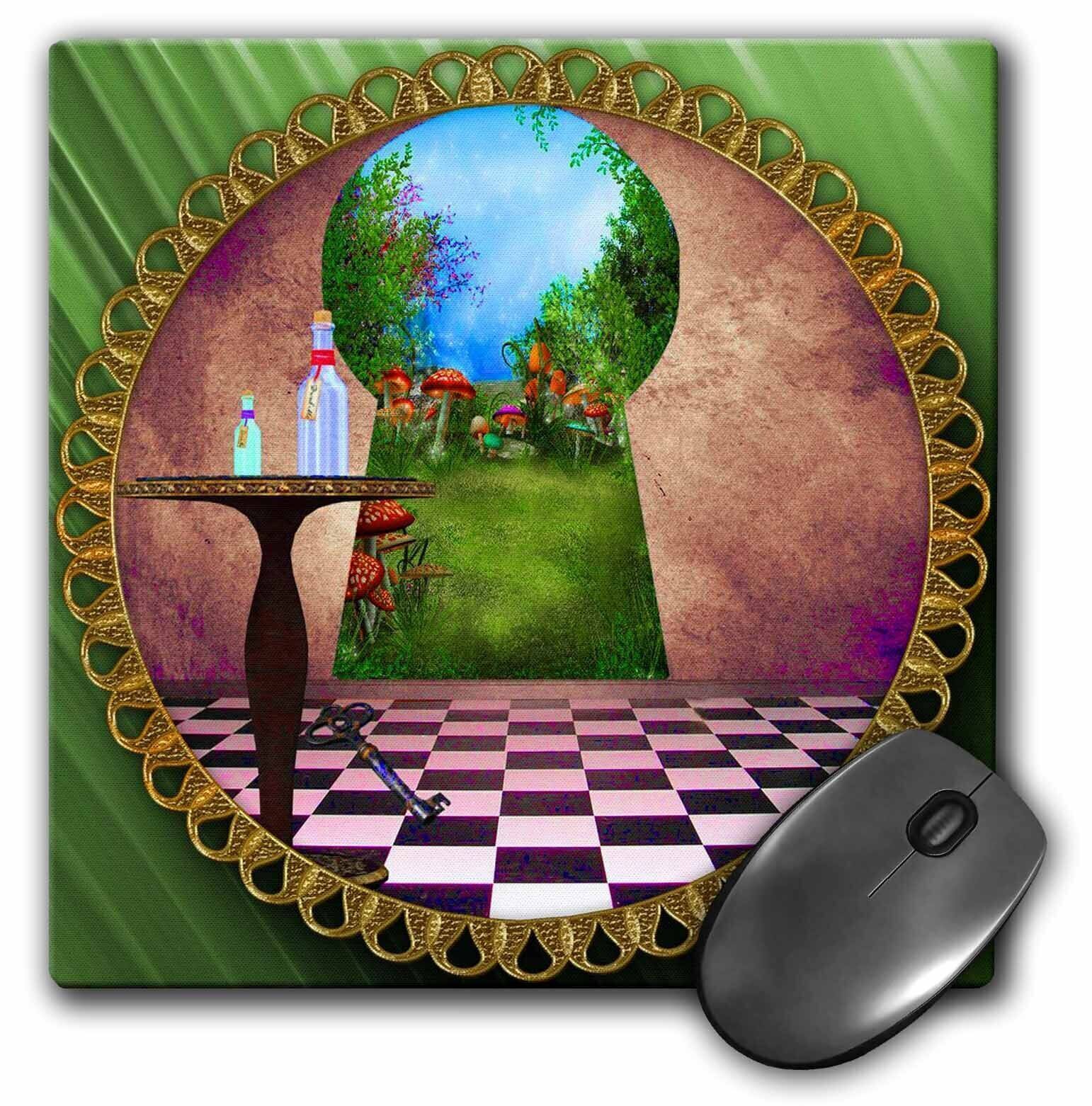 3dRose Through the keyholes Alice In Wonderland art checkered floor bottle of ma