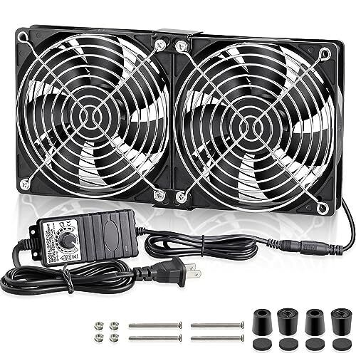 Big Airflow Dual 120mm Fans DC 12V Powered Fan with AC 110V - 240V Speed Cont...