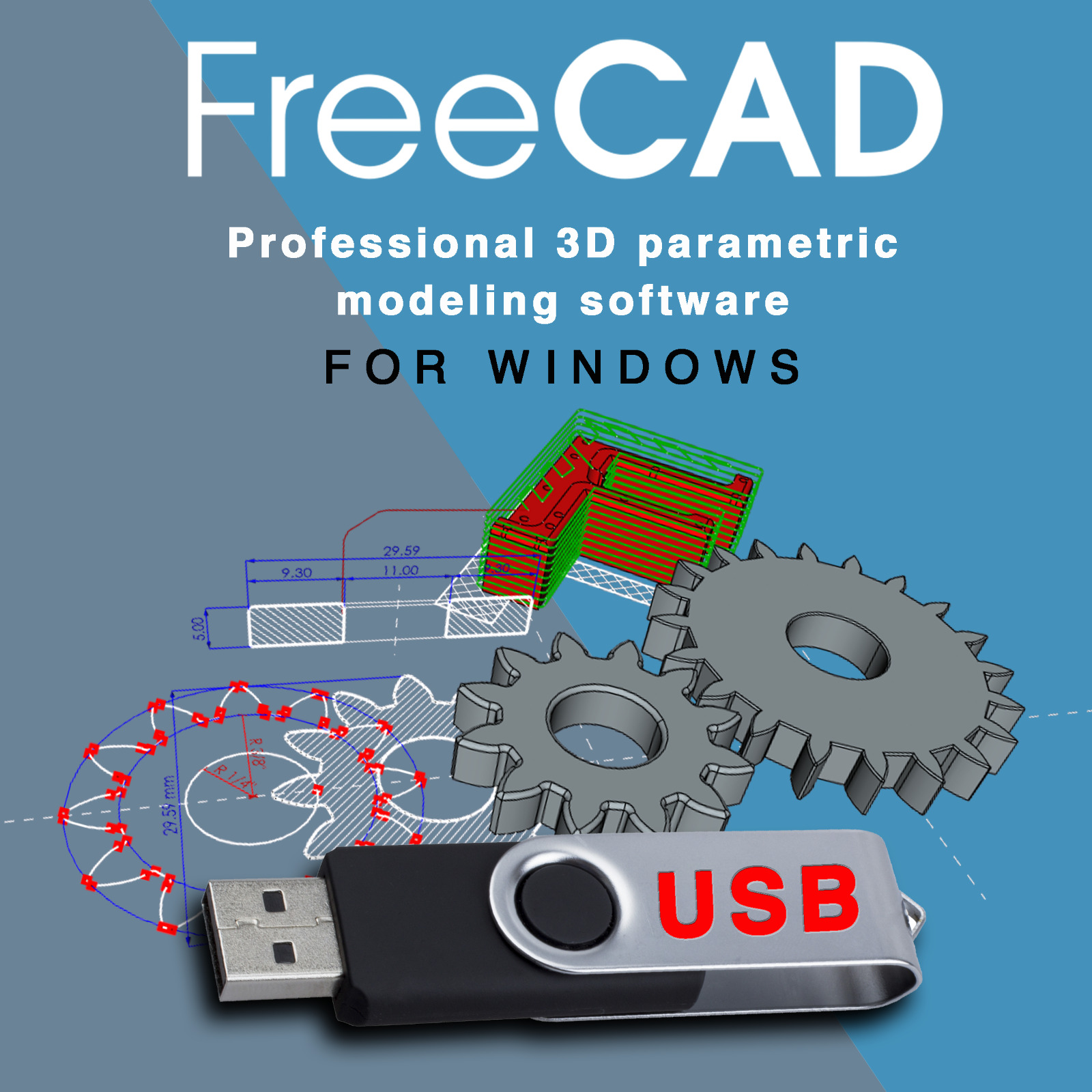 FreeCAD Professional 2D 3D Parametric Graphic Modeling Software-DWG-Windows-USB