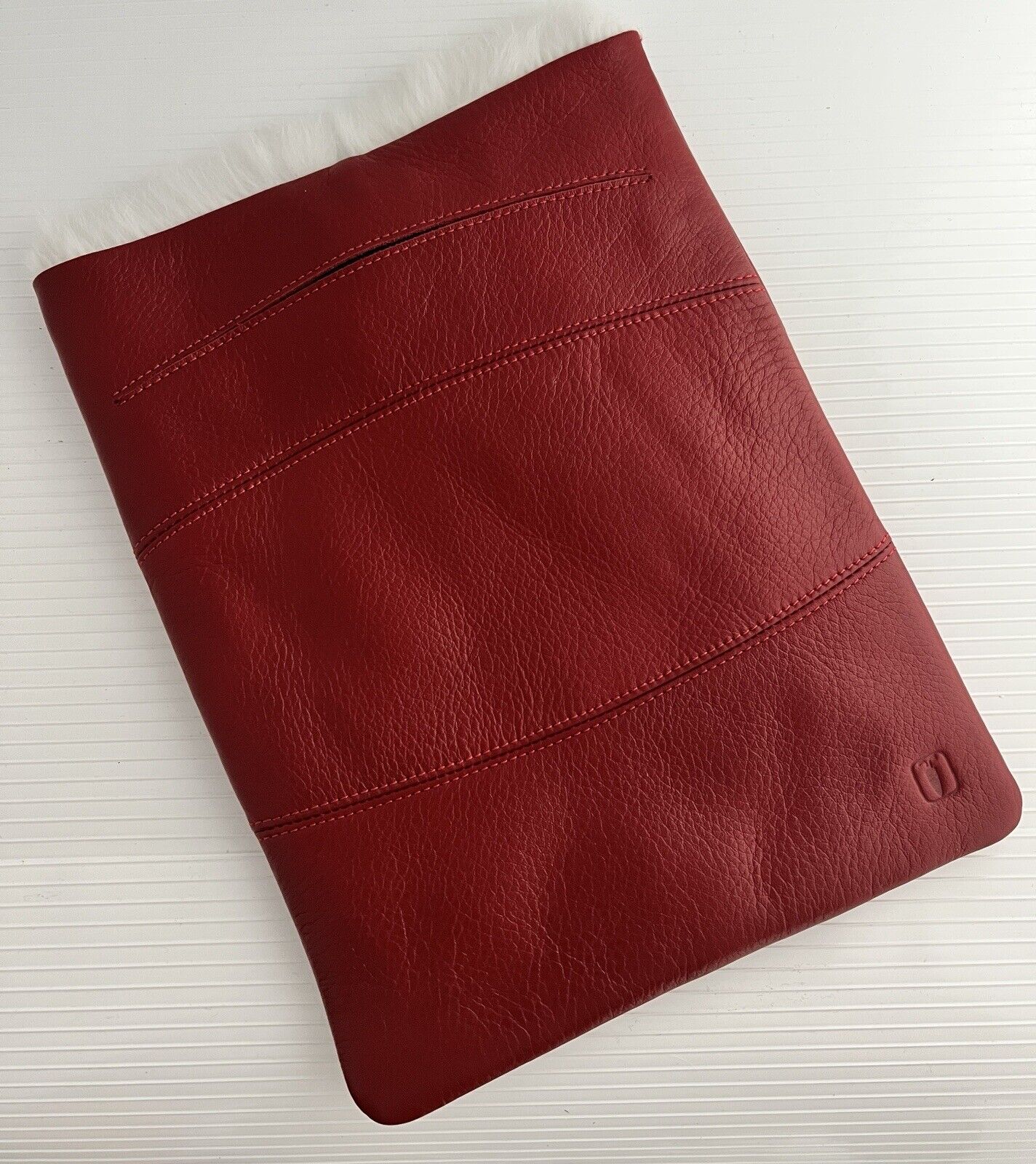 NEW VITERBO Genuine Red Leather and Rabbit Fur Case Cover Protective for iPad