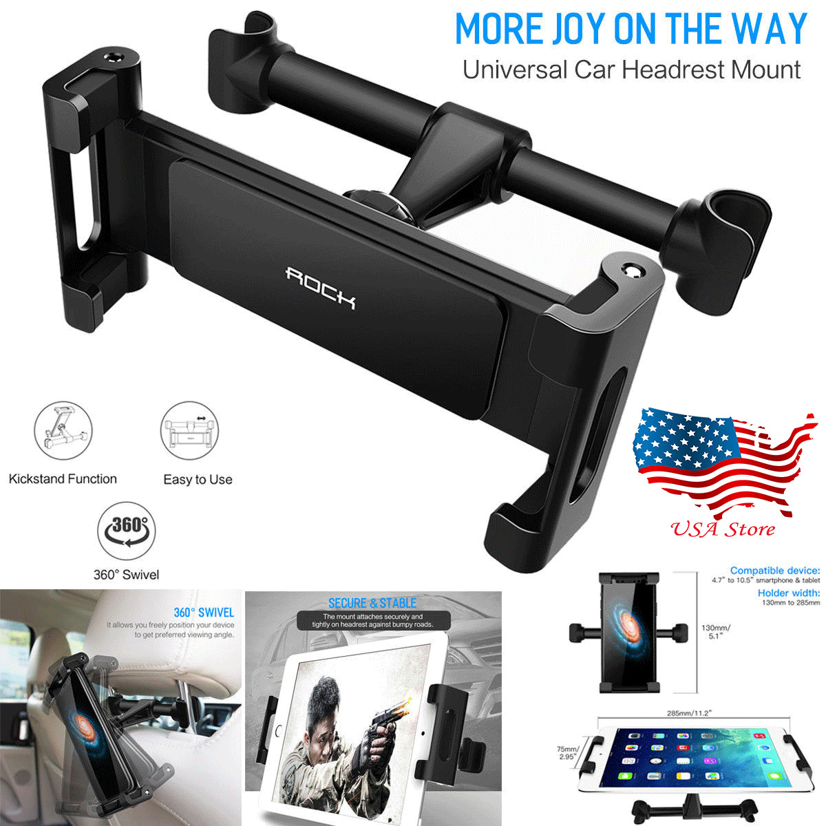 For Phone Tablet PC iPad Mini 360° Rotating Car Seat Headrest Mount Holder Stand