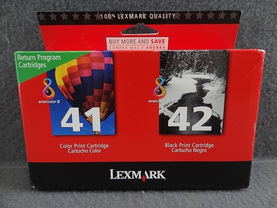 2 NEW Genuine Factory Sealed Lexmark 42 Black 41 Color Inkjet Cartridges