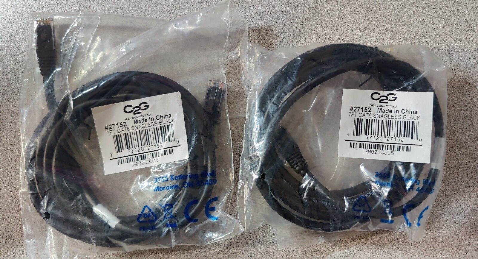 2 x Cables to Go 7' Cat6 RJ45 Network Cable, Snagless, Booted, Black, C2G #27152