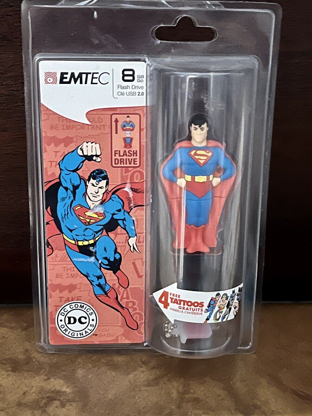 Flash Drive SuperMan Super Hero 8gb EMTEC DC Comics Kids Action Figure Tattoos