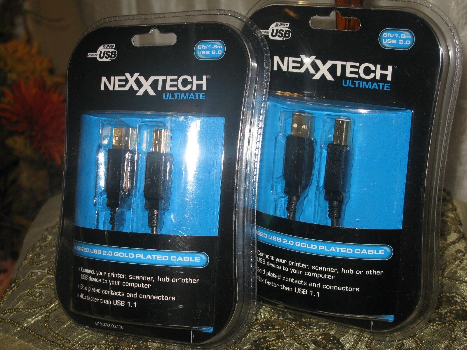 Nexxtech Ultimate Hi-Speed USB 2.0 Gold Plated 6 ft Cable. Lot of 2. New.