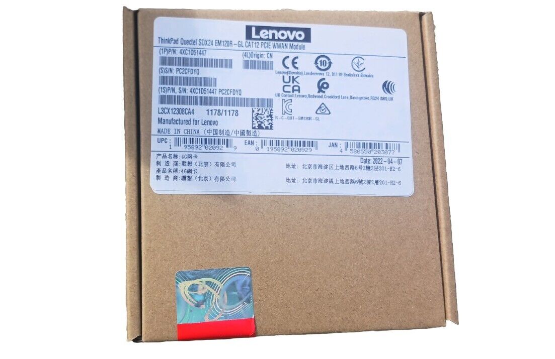 Lenovo Quectel SDX24 EM120R-GL 4G LTE CAT12 PCIE WWAN Module 4XC1D51447 NEW 