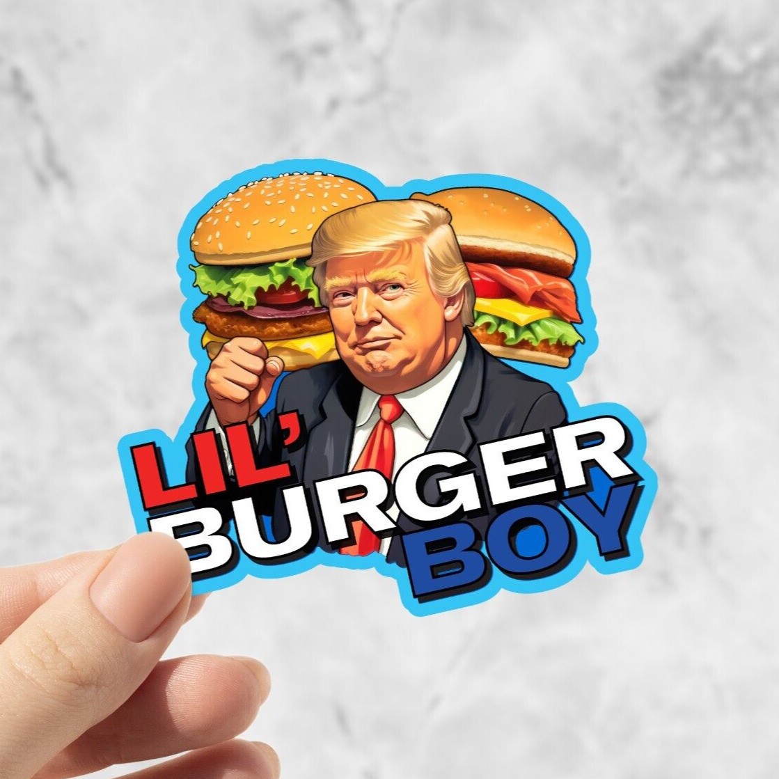 Donald Trump Sticker Lil Burger Boy - Waterproof Sticker for Laptop, Politics
