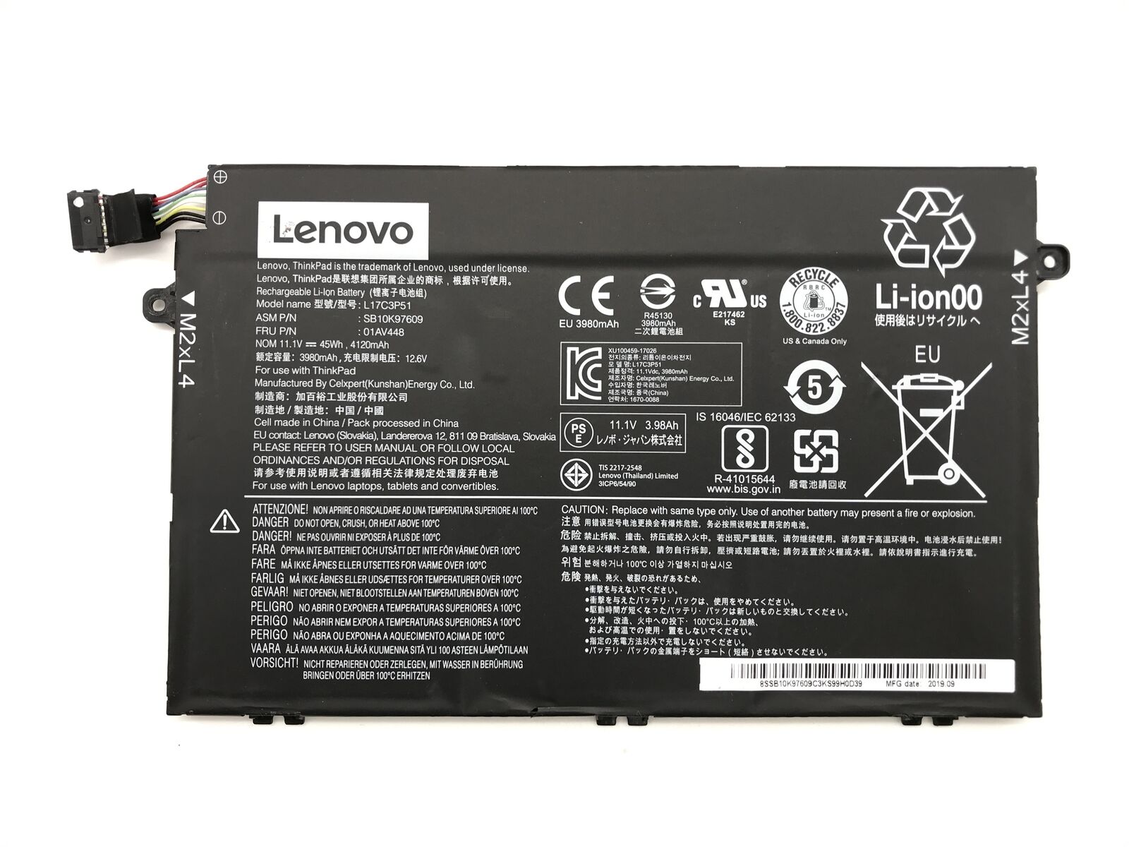 Genuine 01AV448 OEM Battery for Lenovo ThinkPad E480 E490 E580 L17L3P51 L17C3P51