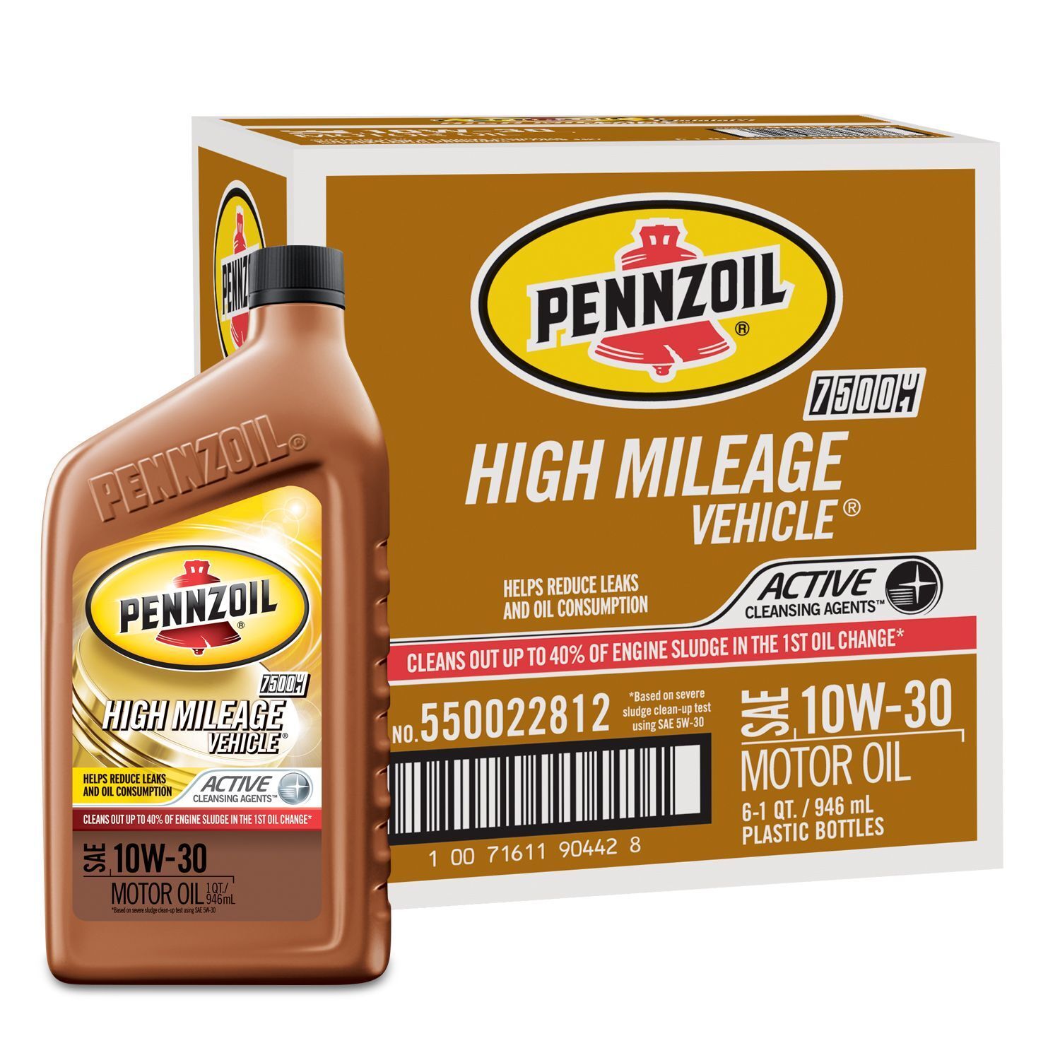 NEW Pennzoil High Mileage Vehicle 10W-40 Motor Oil - 1 Quart Bottles - 6 Pack  