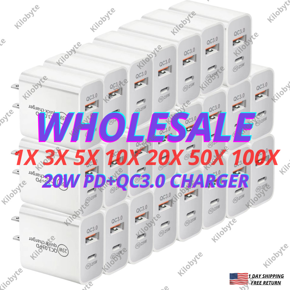 Wholesale Lot QC3.0 PD 20W USB Type C Fast Wall Charger Adapter For iPhone 14 XR