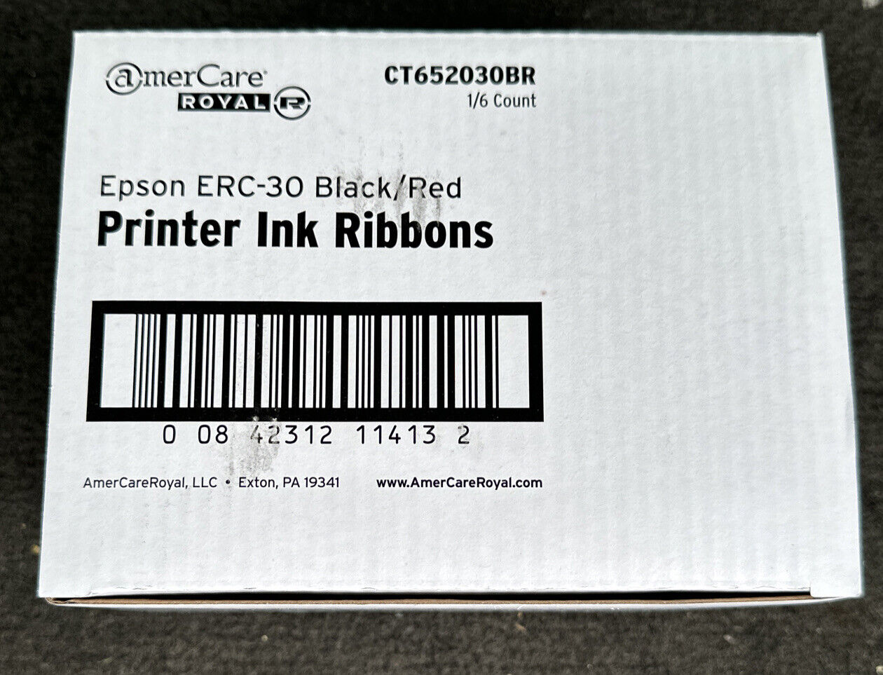 6 RIBBONS FOR EPSON ERC-30 / ERC-34 / ERC-38 Ribbons - Black/Red ERC30/34/38BR