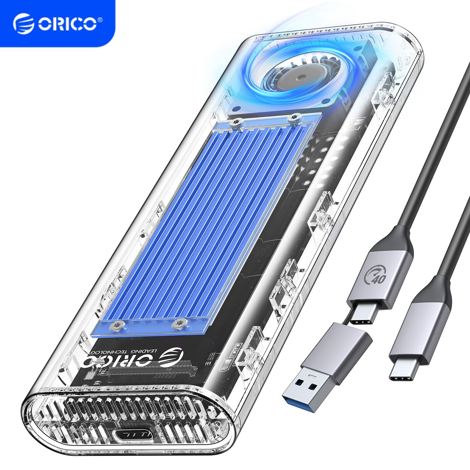 ORICO 40Gbps M.2 NVMe SSD Enclosure Cooling Fan External HDD Case for M Key SSD