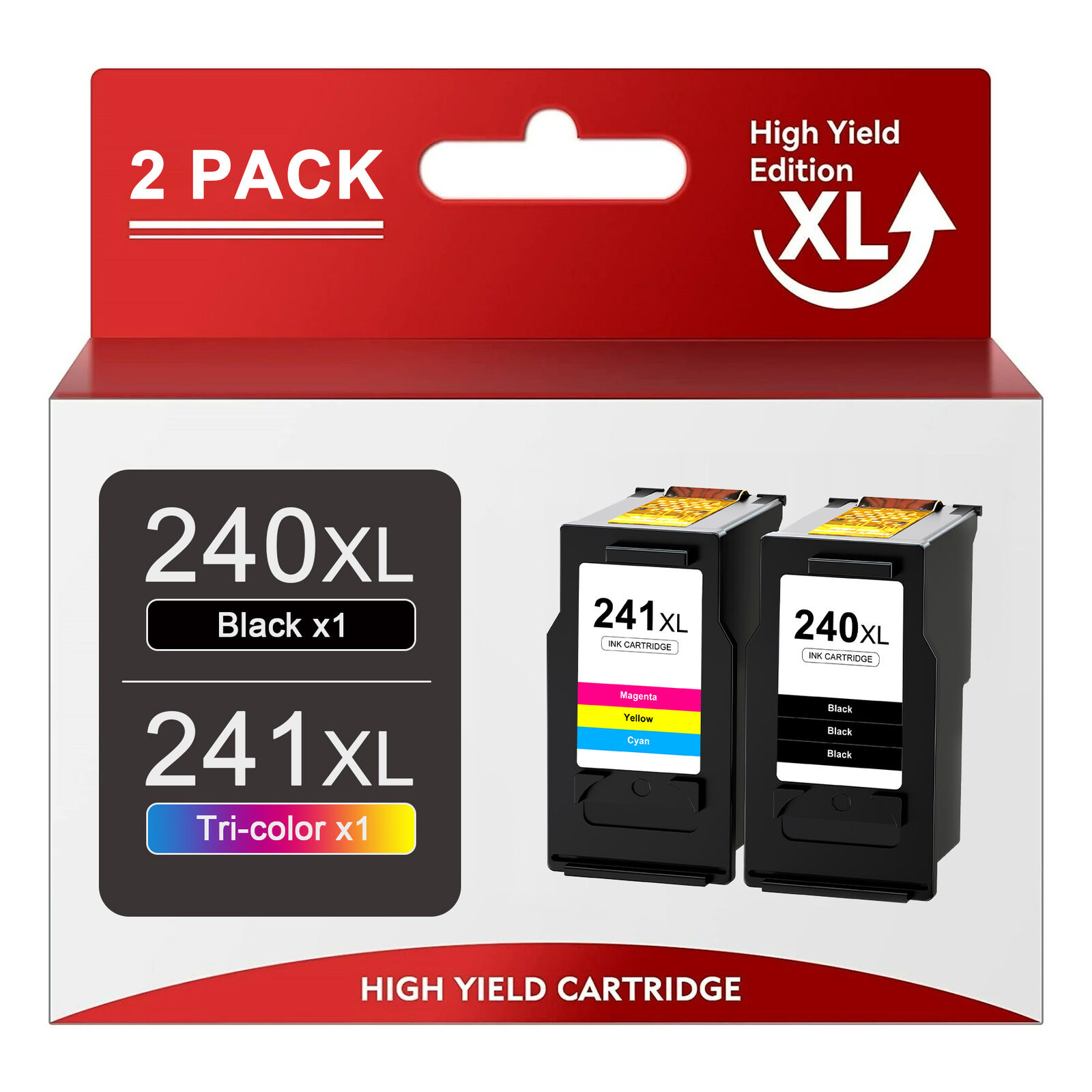 2 Pack PG 240XL CL-241XL Ink Cartridge for Canon 240 241 PIXMA MG and MX Series