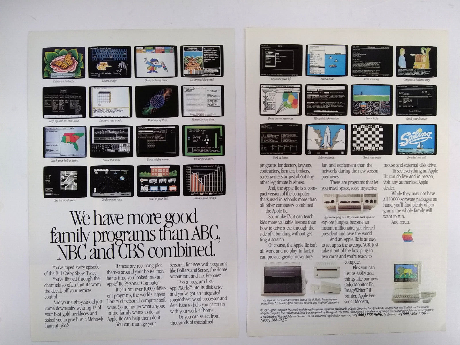 Apple IIC 1985 Vintage Ad 9 x 6.75 #3 - Two Pages - Original Clip - Rare