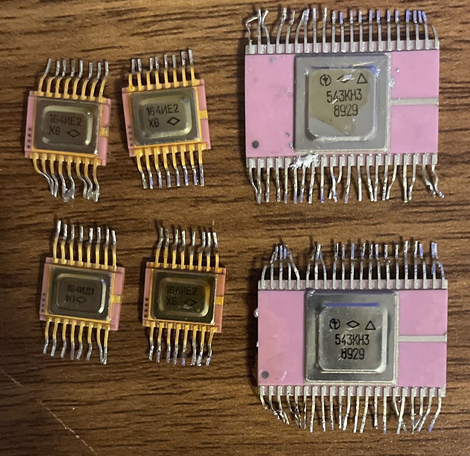 RARE Lot Of 6 Vintage Collectible Russian USSR Gold Pink Ceramic CPU Flat Packs