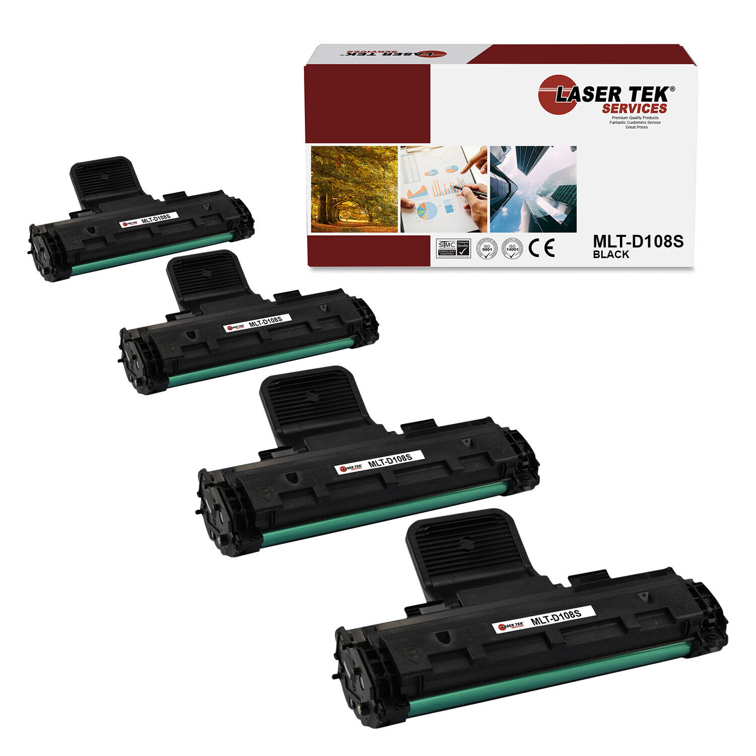 4Pk LTS MLT-D108S Black Compatible for Samsung ML-1640 1641 2240 Toner Cartridge