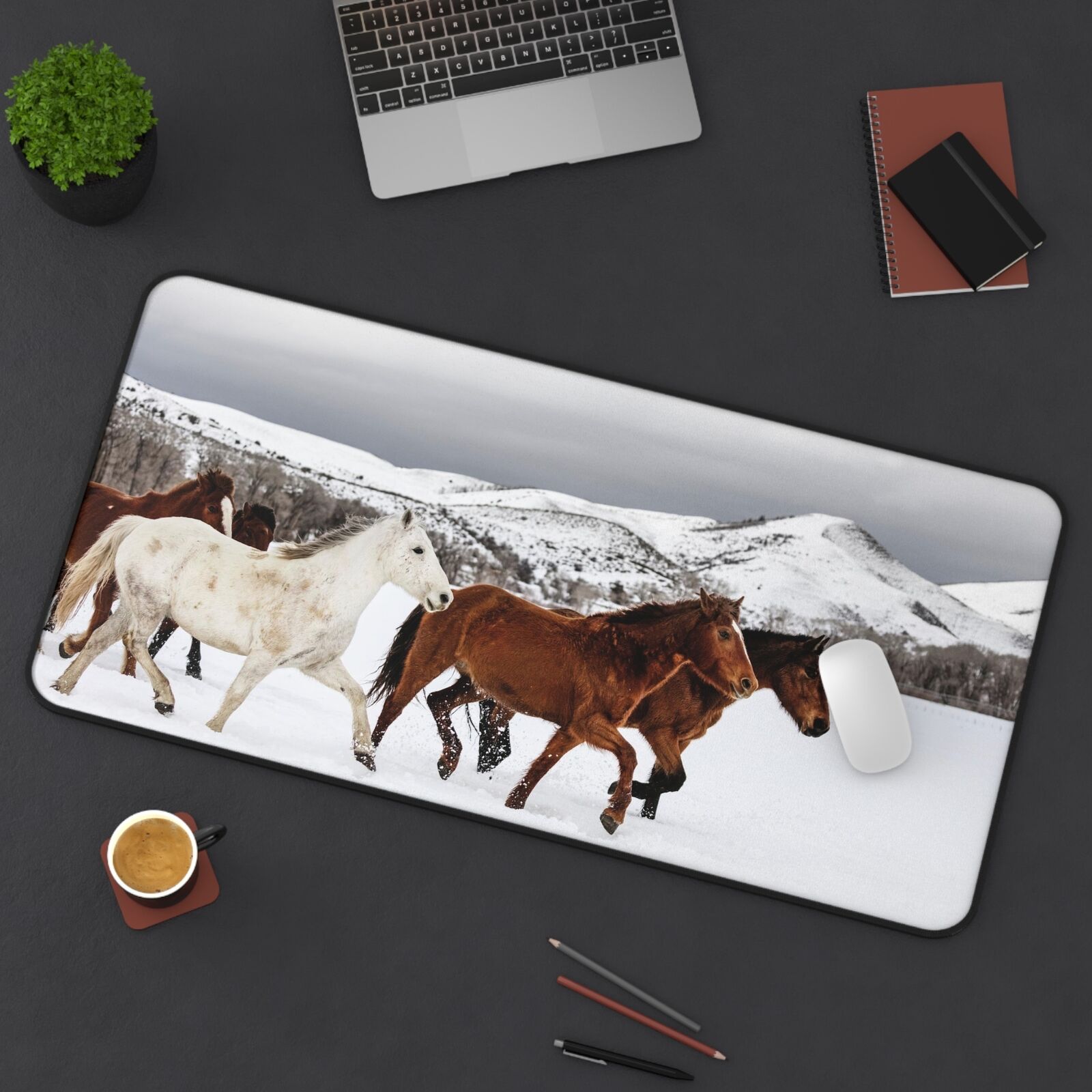 Winter Horses Desk Mat, TCG Playmat, Nature Inspired, 2 Sizes