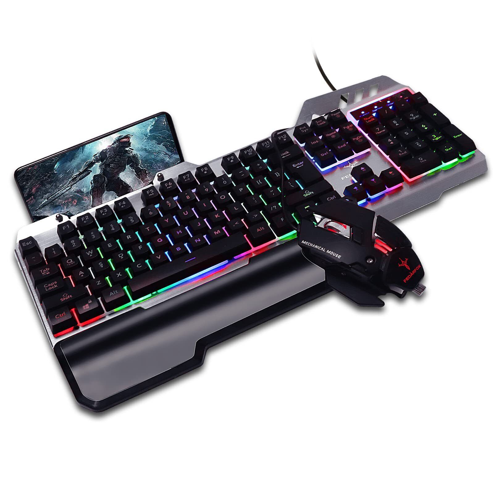 Keyboard and Mouse Combo, Compact Full Size Gaming Rainbow Keyboard and Mouse...