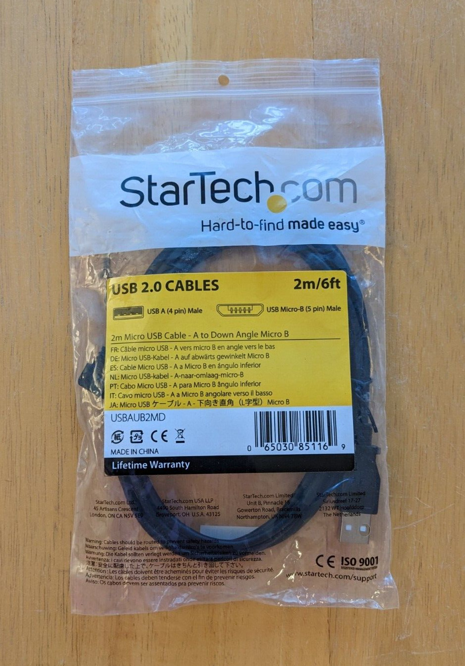 StarTech.com *2m Micro USB Cable - A to Down Angle Micro B* (USBAUB2MD, 2m/6ft)
