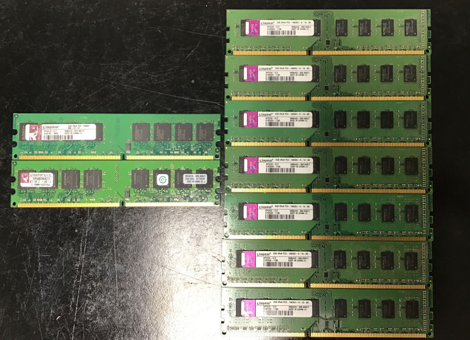 Lot of 9 Kingston 2GB RAM Memory