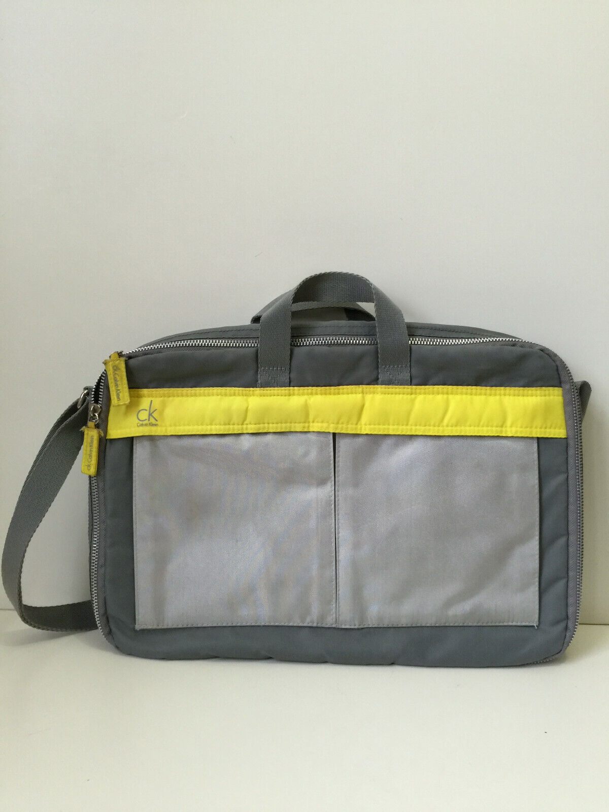 Vintage Calvin Klein Light Grey Yellow Retro Unisex Laptop Case Nylon Bag